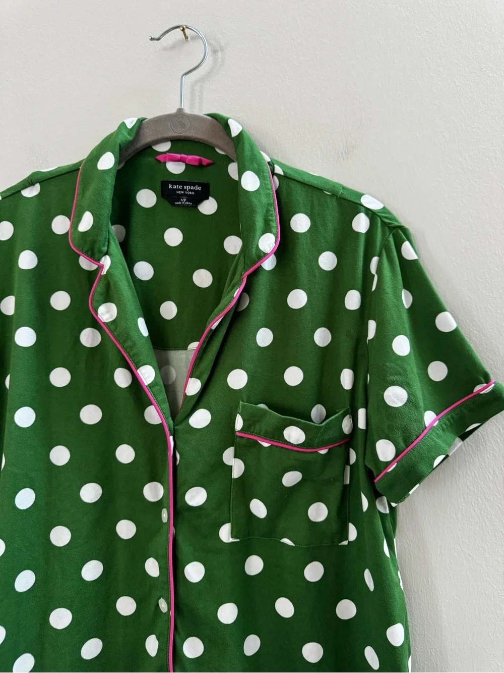 Kate Spade Green White Pink Polka Dot Pajama Sleep Top Small